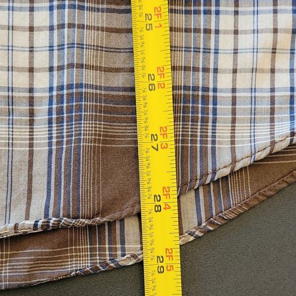 Vintage Ely Cattleman Western Pearl Snap Shirt Brown Blue Plaid Long Sleeve L - Picture 10 of 13